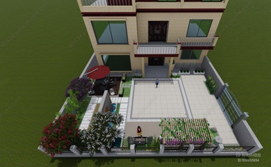 现代别墅庭院景观设计包括景墙SU模型下载【ID:530435954】