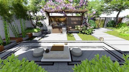 新中式别墅庭院景观设计su模型[原创]